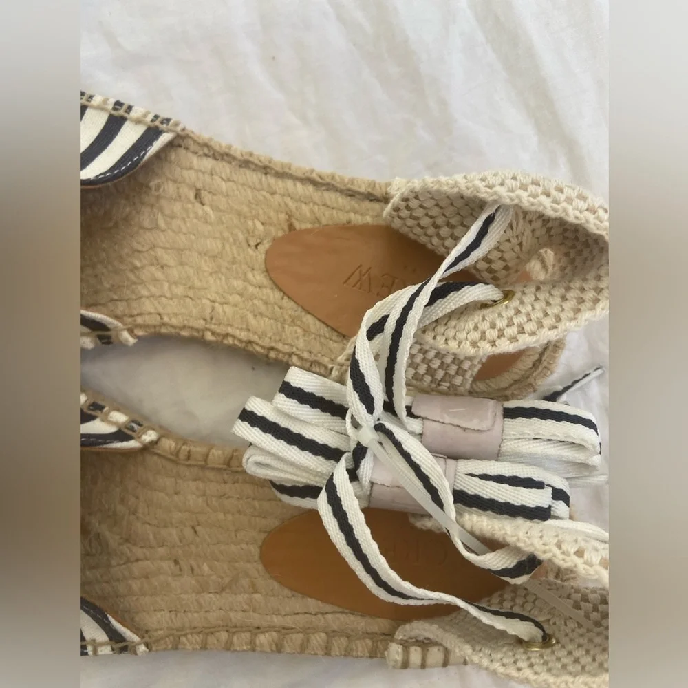 J. CREW Striped Lace Up D'Orsay Espadrille Sandals Size 9.5